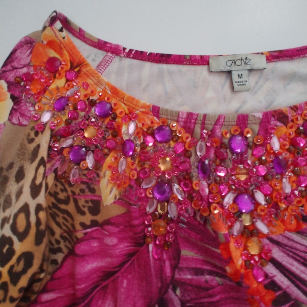 Cache Pink and Orange Embellished Blouse - Picture 3 of 11